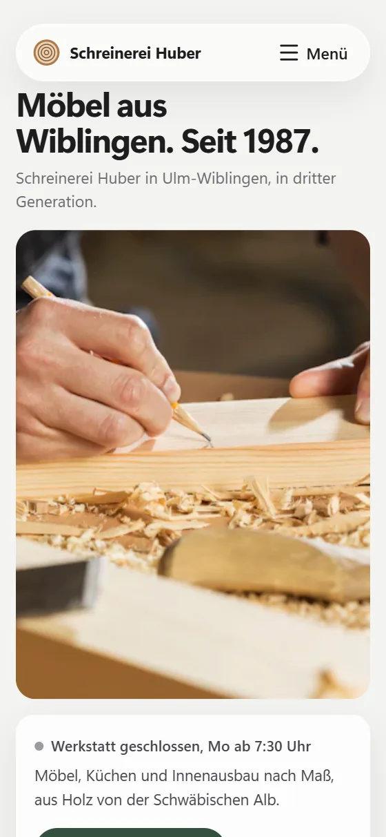 Beispielseite Schreinerei Huber am Handy